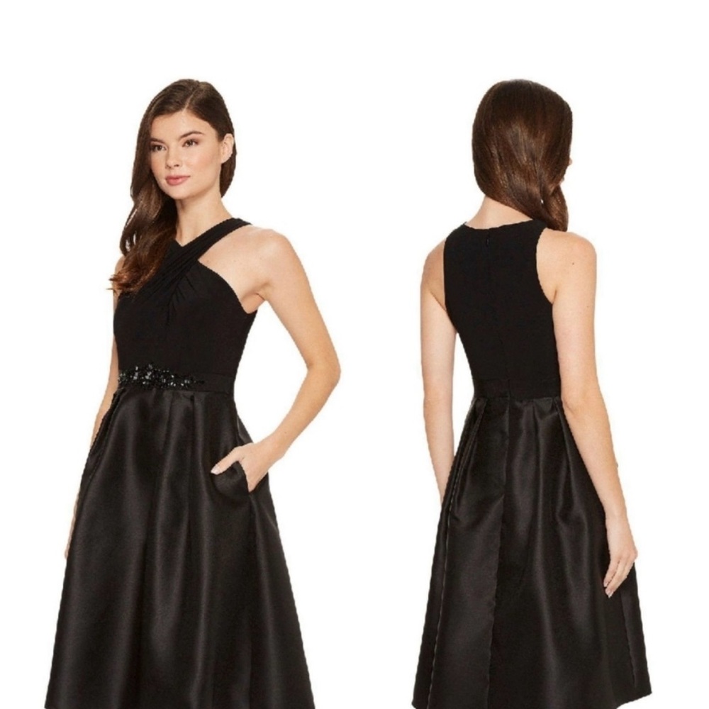 Adrianna Papell Black Crisscross Halter A-Line  Dress size 4